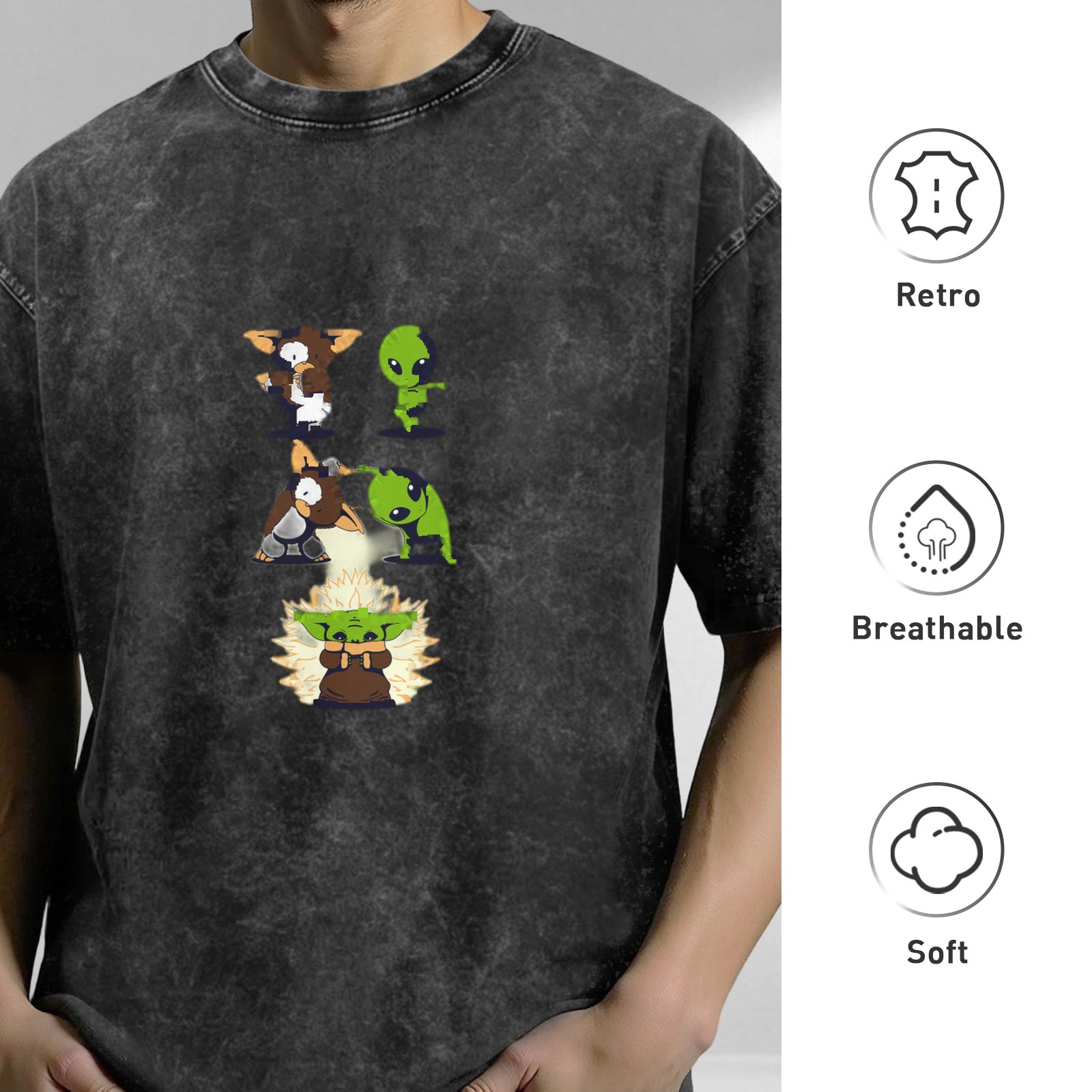 Vintage Washed T-Shirt With Cute Pop Culture Character Art