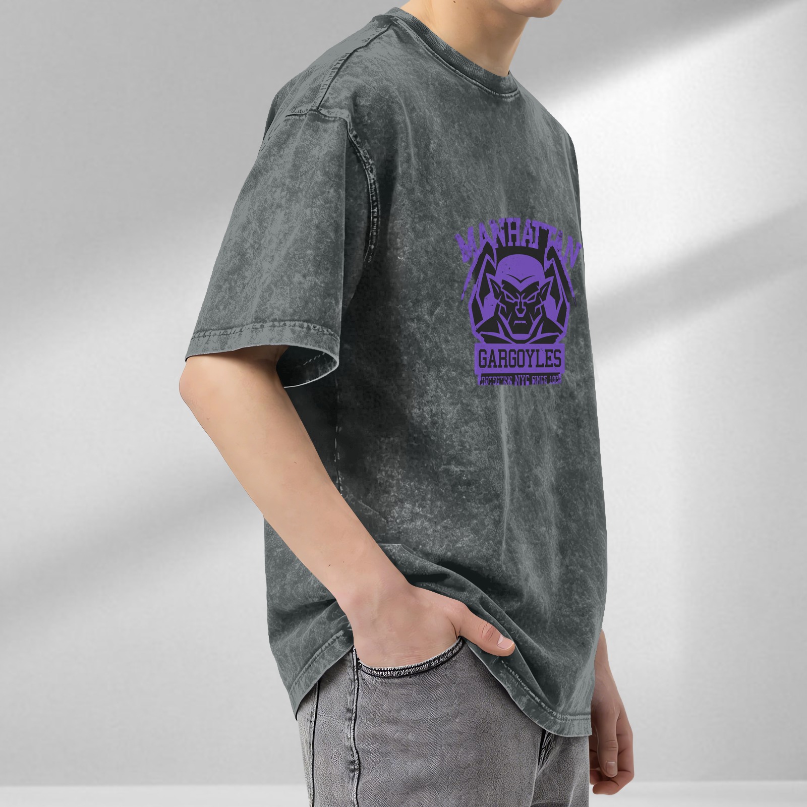 Manhattan Gargoyles Graphic Stonewashed Black T-Shirt