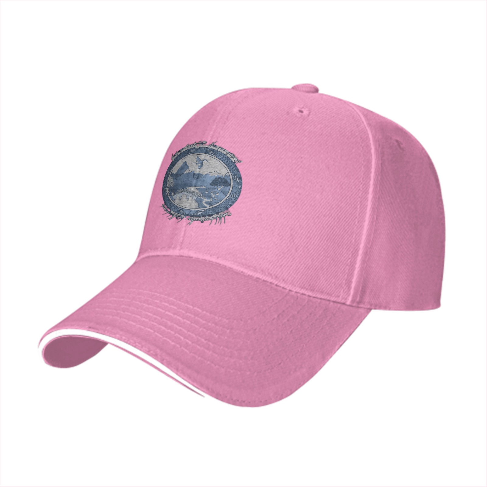 Black Baseball Cap With Distressed Blue Landscape Graphic