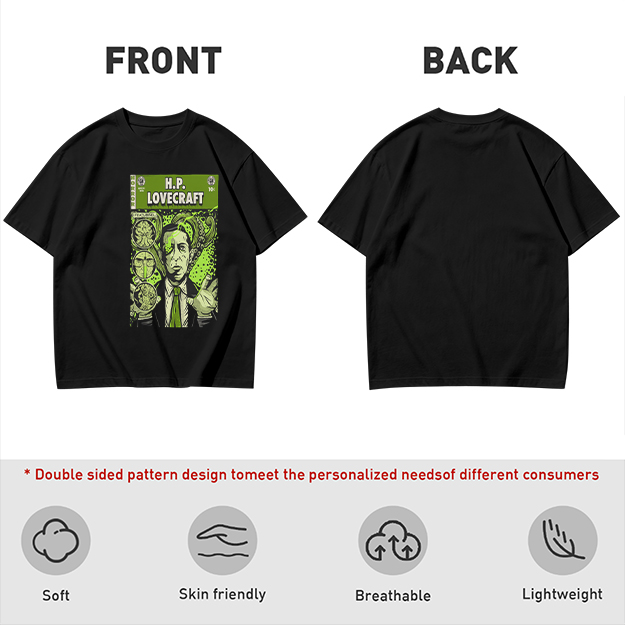 H.P. Lovecraft Comic Print Graphic Olive T-Shirt