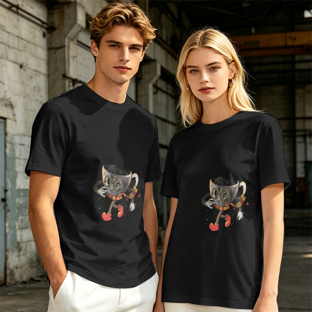 Olive T-Shirt With Wizard Coffee Cup Cartoon Print