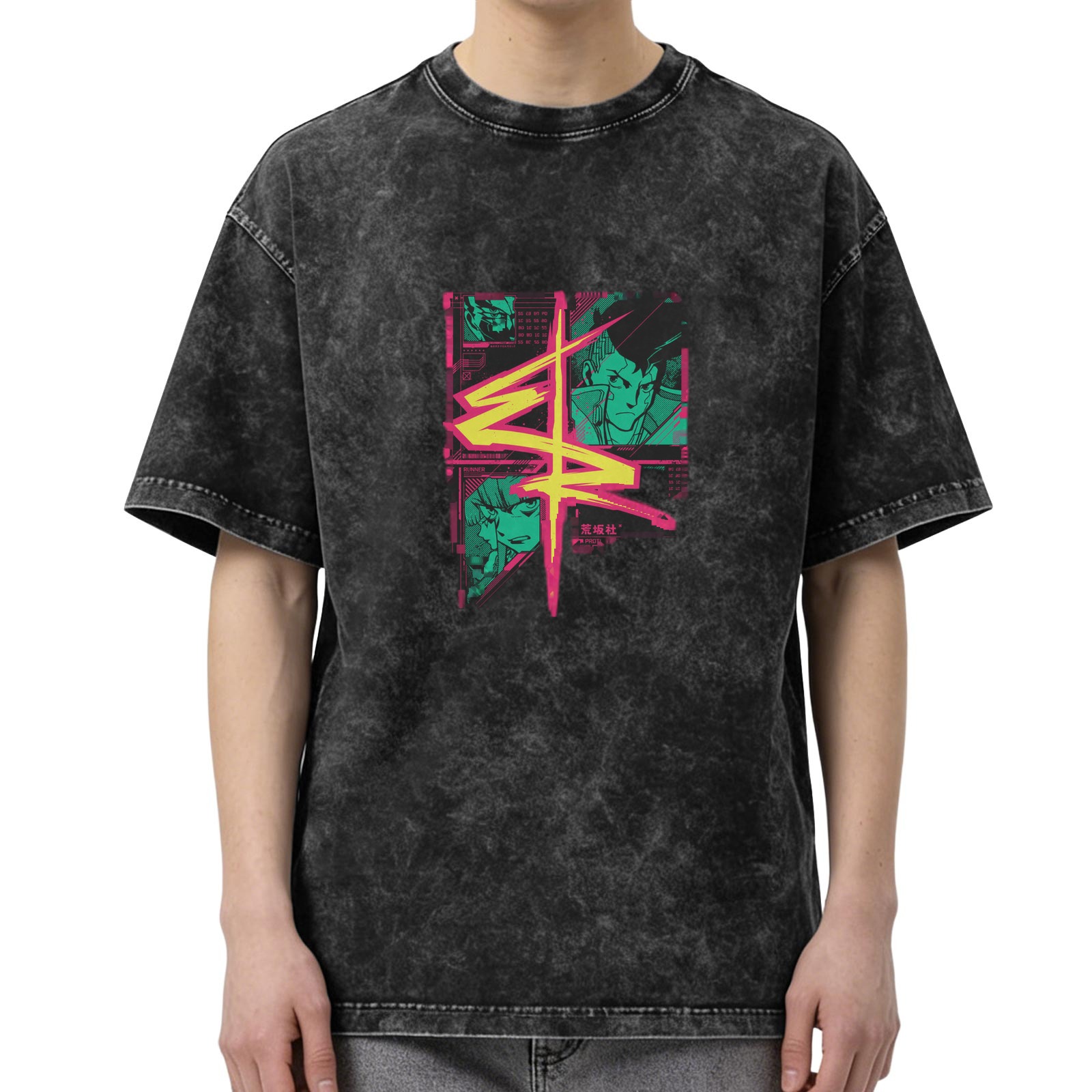 Cyberpunk Anime Graphic Acid Wash Oversized T-Shirt