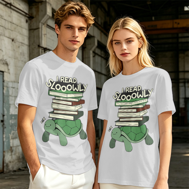 I Read Sloowly Turtle Stacked With Books T-Shirt
