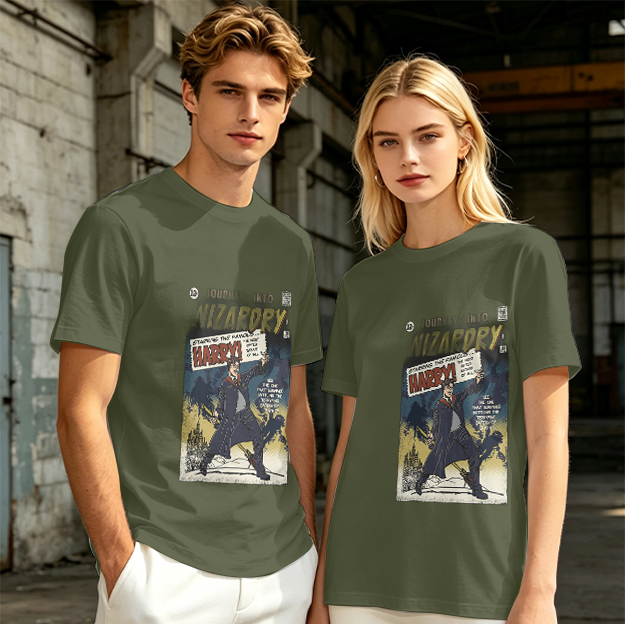 Olive T-Shirt With Wizardry Comic Style Harry Print
