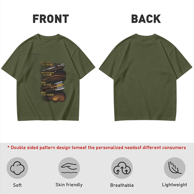 Olive T-Shirt with Fantasy Weapon Quote Print