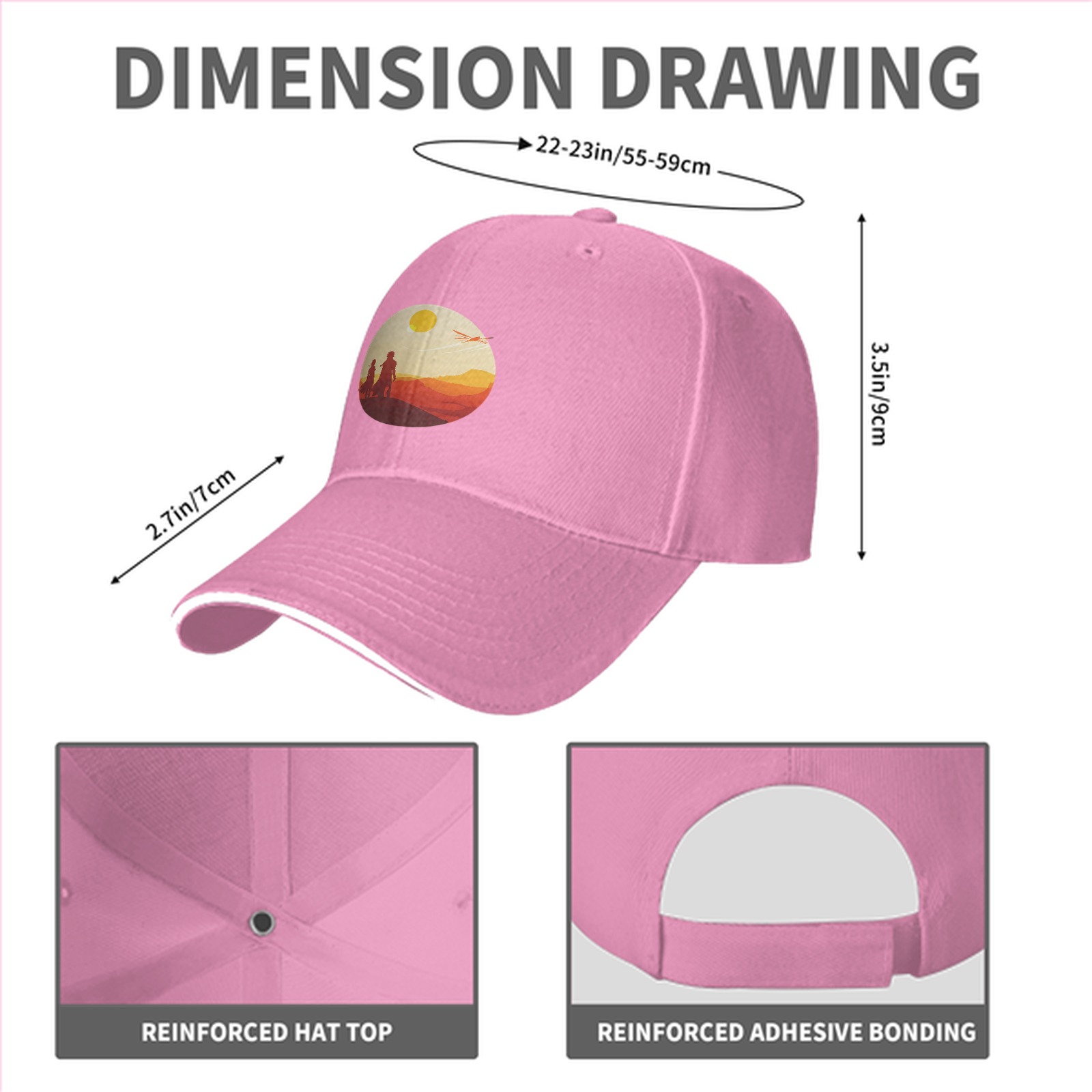 Black baseball cap with desert sunset silhouette print