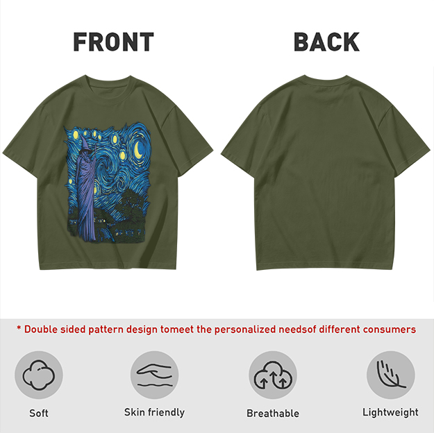 Olive T-Shirt with Wizard Starry Night Art Print