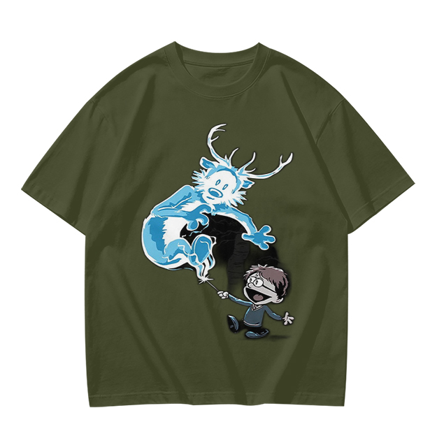Olive T-Shirt With Harry Potter Patronus Deer Cartoon Print