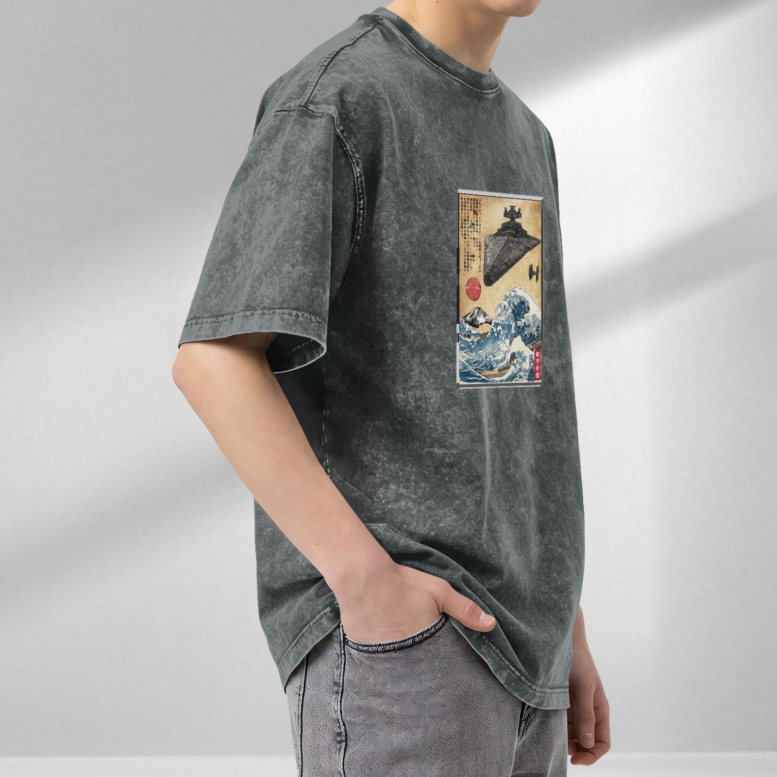 Star Wars Imperial Destroyer Great Wave Japanese Art Oversized T-Shirt