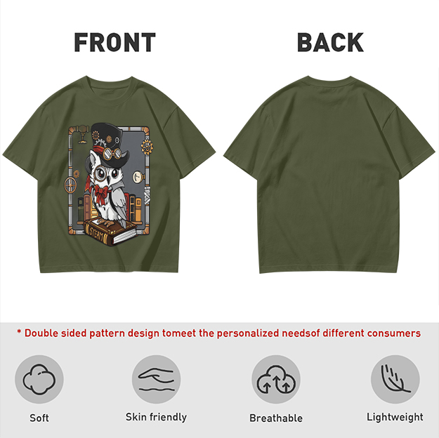 Owl in Steampunk Attire on Book Graphic Tee