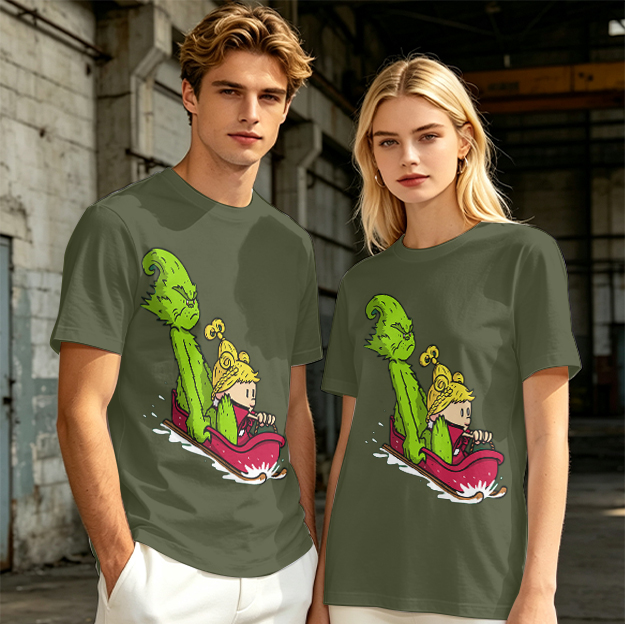 Grinch and Cindy Lou Who Sledding Graphic T-Shirt