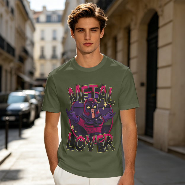 Olive Green T-Shirt with Metal Lover Super Villain Graphic