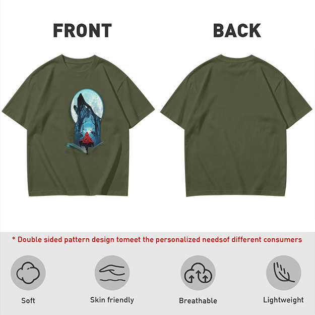 Olive T-Shirt With Red Riding Hood Wolf Moon Graphic