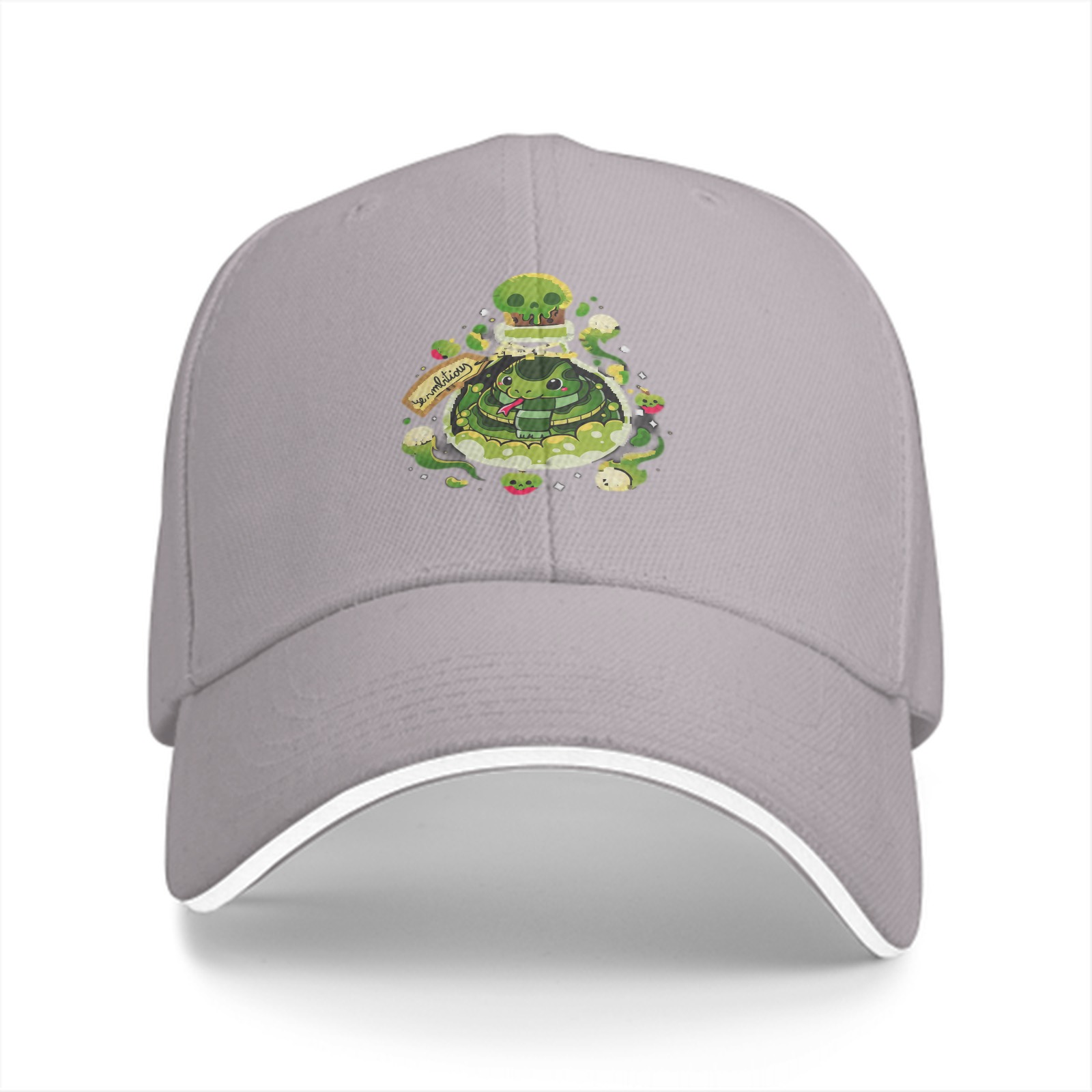 Black baseball cap with green snake potion bottle graphic