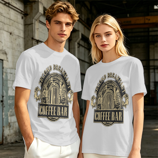 Olive Green T-Shirt with Second Breakfast Coffee Bar Graphic