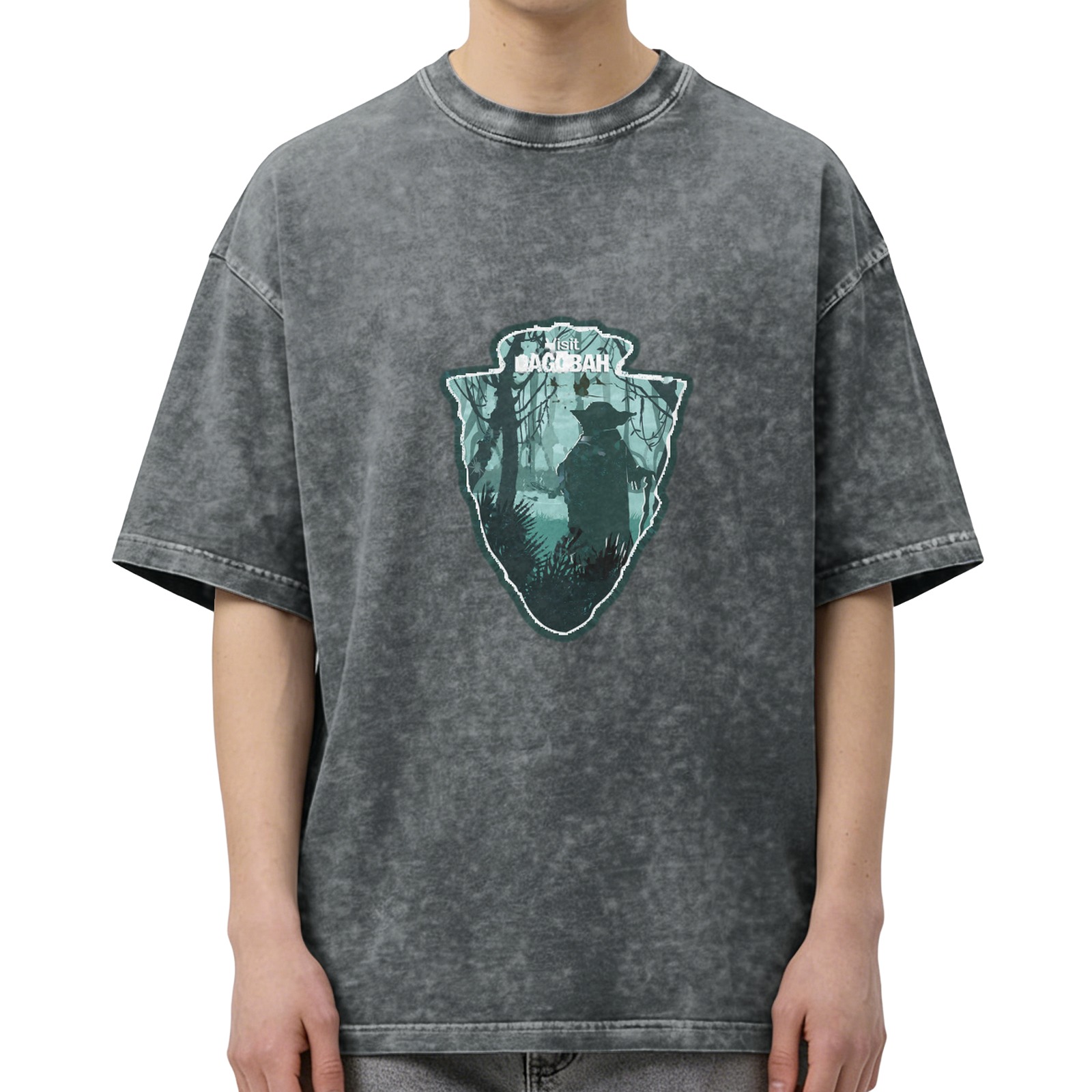 Star Wars Dagobah Yoda Silhouette Stonewashed Black T-Shirt