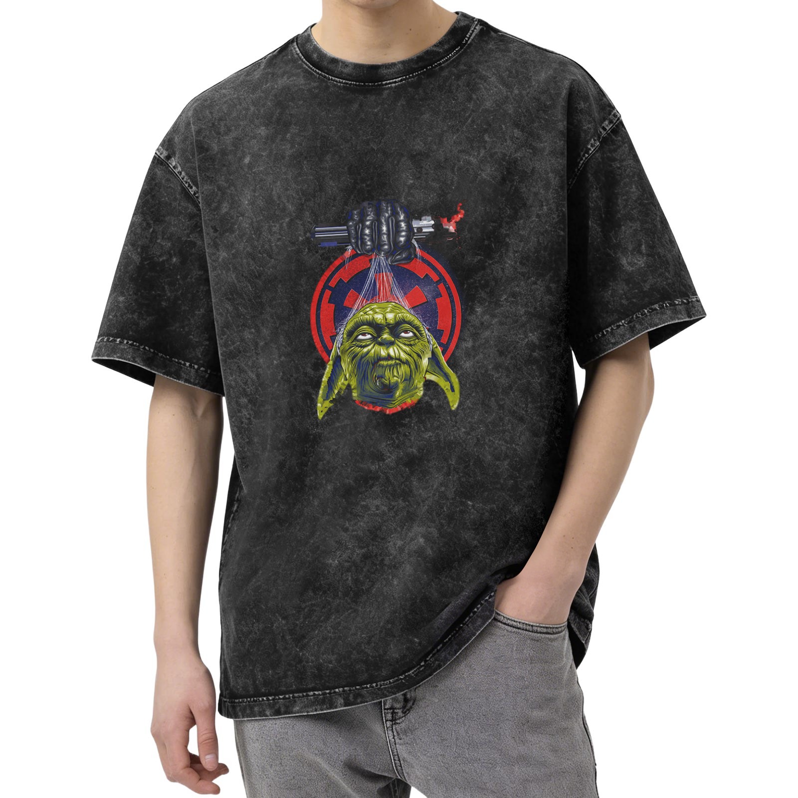 Star Wars Yoda Lightsaber Graphic Acid Wash T-Shirt