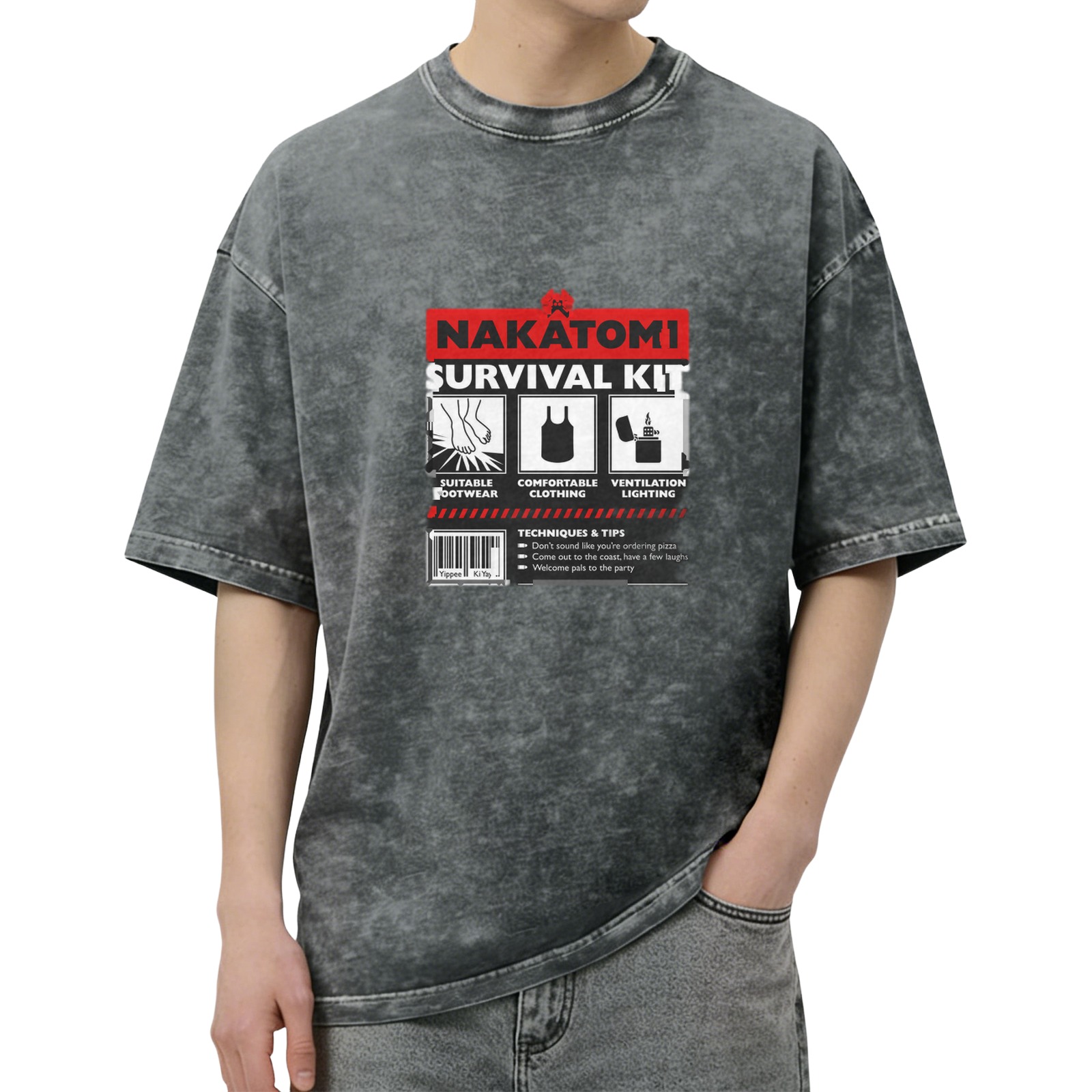 Nakatomi Survival Kit Graphic Acid Wash T-Shirt