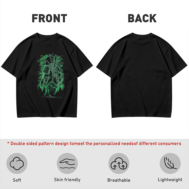 Olive Green T-Shirt With Neon Samurai Warrior Graphic