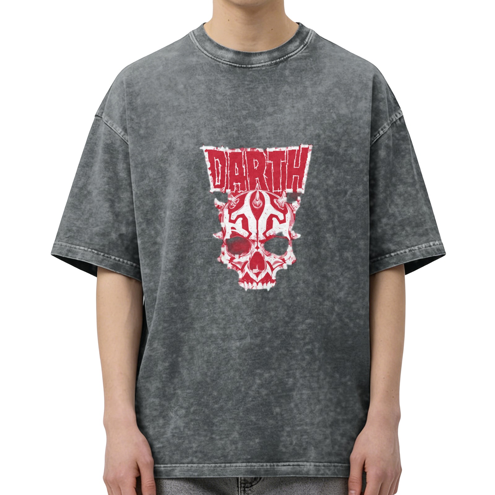 Darth Maul Skull Graphic Black Acid Wash T-Shirt