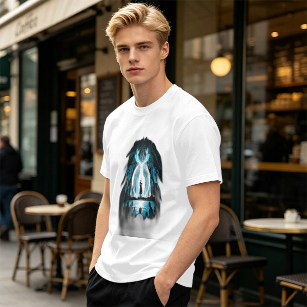 Olive T-Shirt With Glowing Deer Patronus Silhouette Art Print