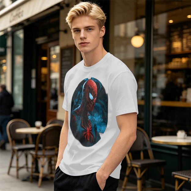 Olive Green T-Shirt with Dark Artistic Spider-Man Print
