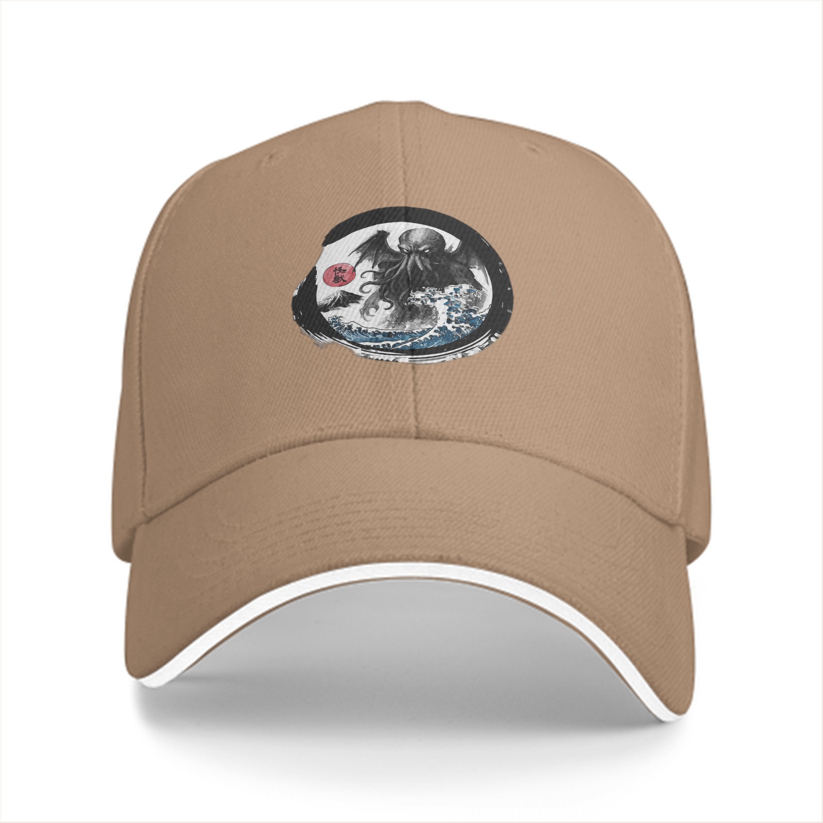 Black Baseball Cap with Cthulhu Great Wave Art Print