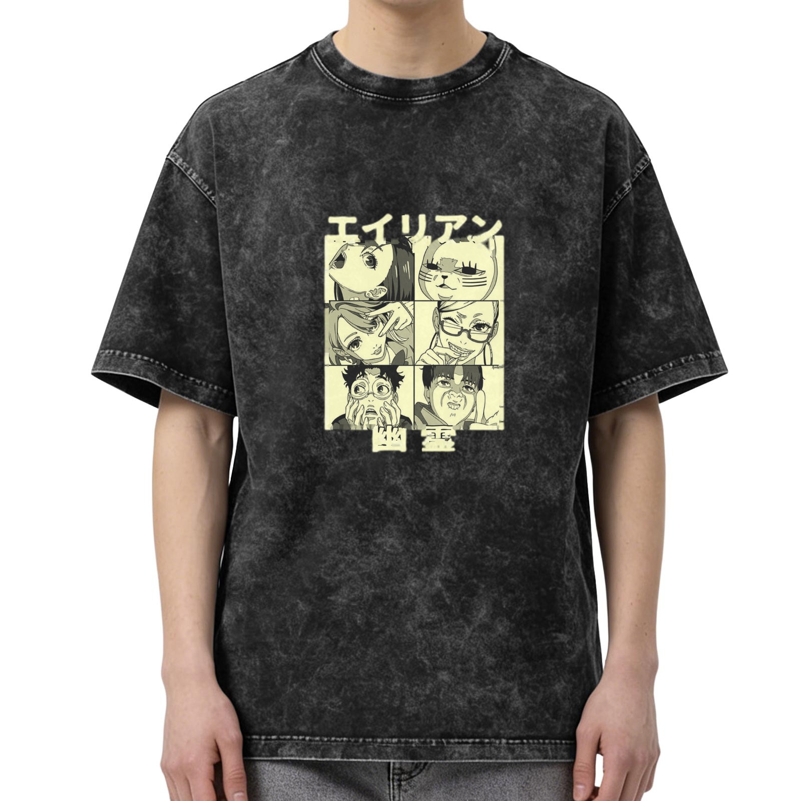 Anime Graphic Print Acid-Wash Oversized T-Shirt