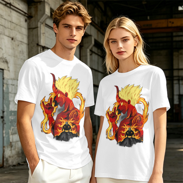 Oni Demon Flame Graphic Olive Green Casual T-Shirt