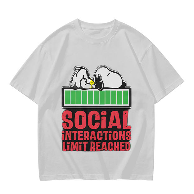 Olive t-shirt with Snoopy 'Social Interactions Limit Reached' print