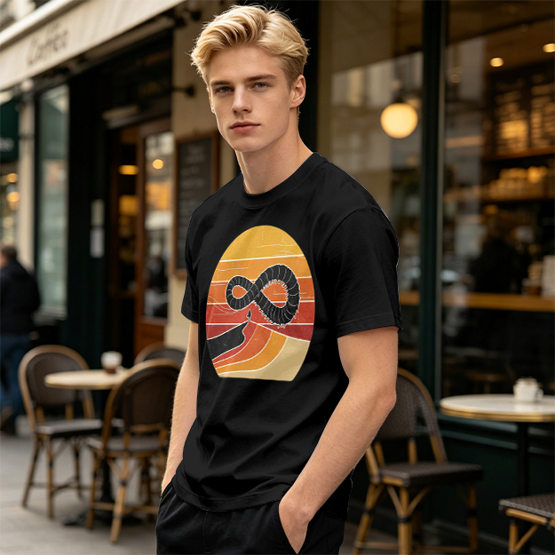 Olive T-Shirt With Retro Sunset Infinity Worm Graphic