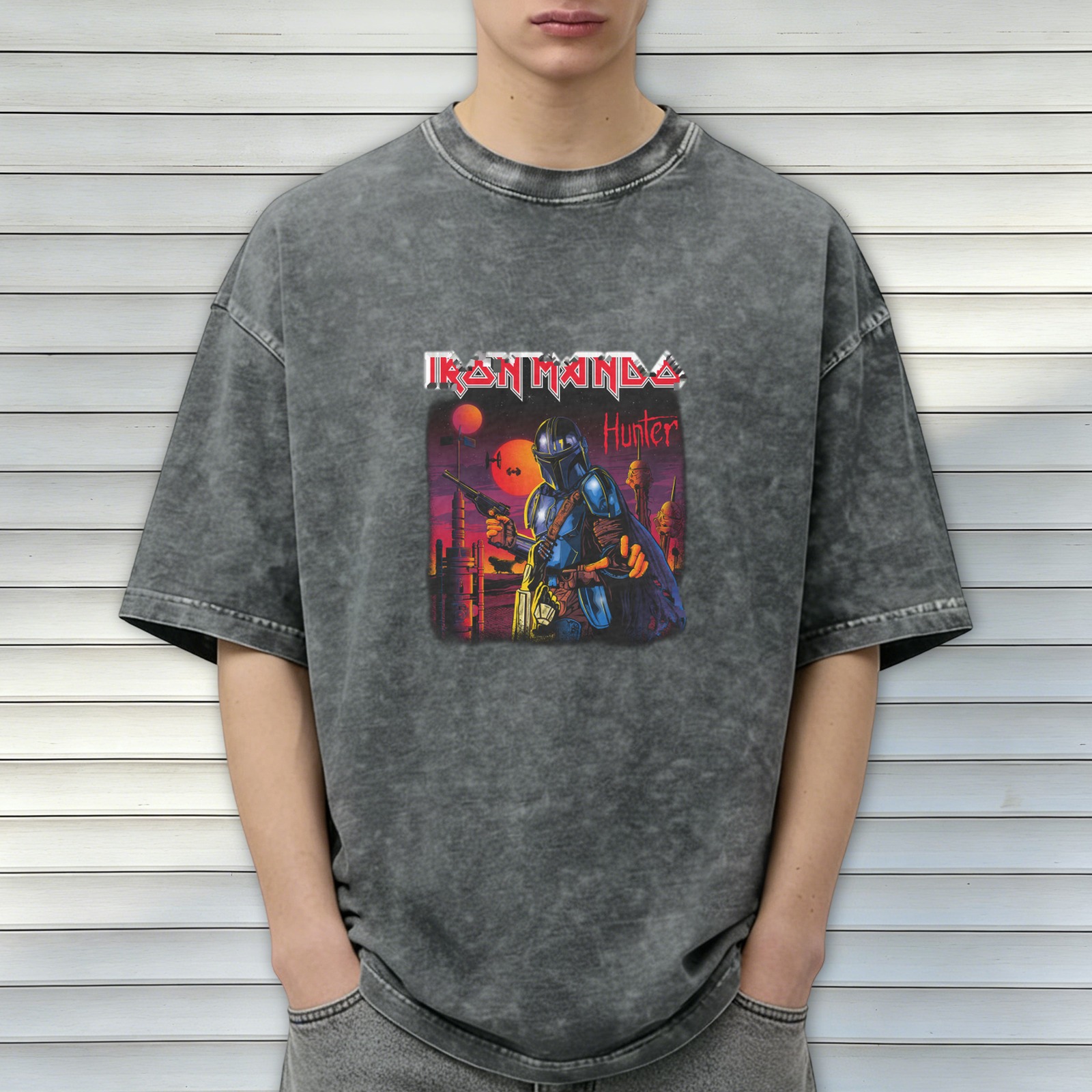 Iron Mando Hunter Graphic Stonewashed Black T-Shirt