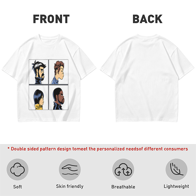 Olive T-Shirt With Four Cartoon Character Profile Portraits
