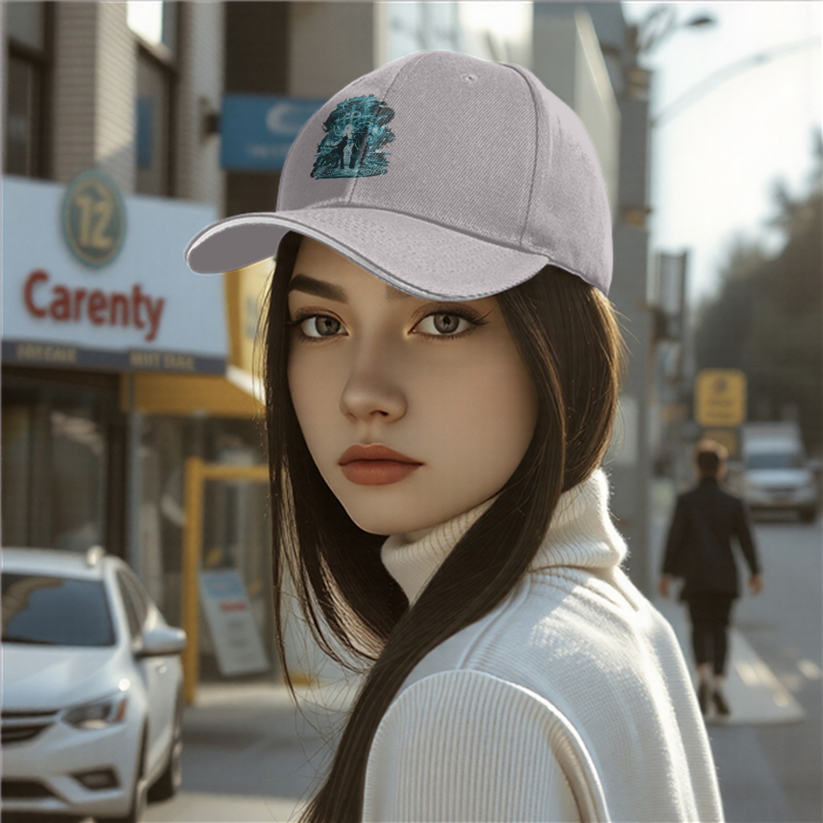 Black Baseball Cap With Fantasy Battle Themed Graphic Print