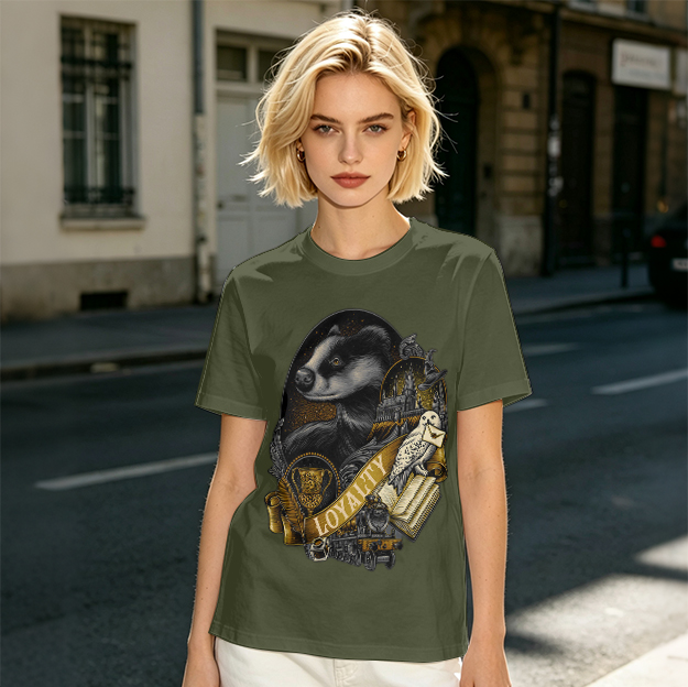 Olive Green Hufflepuff Loyalty Badger Graphic T-Shirt