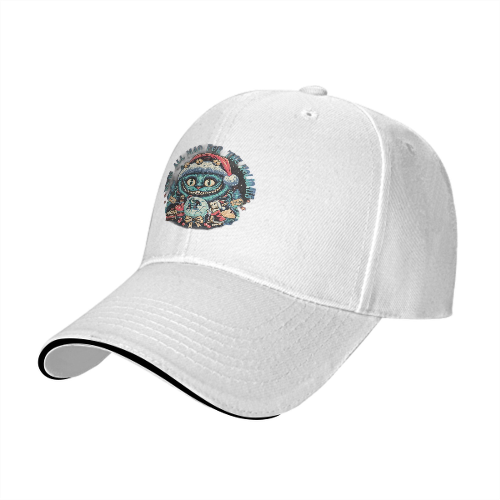 Black Baseball Cap With Cheshire Cat Holiday Christmas Print