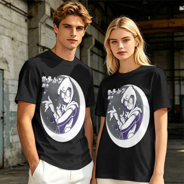 Olive T-shirt with Moon Warrior Anime Graphic Print