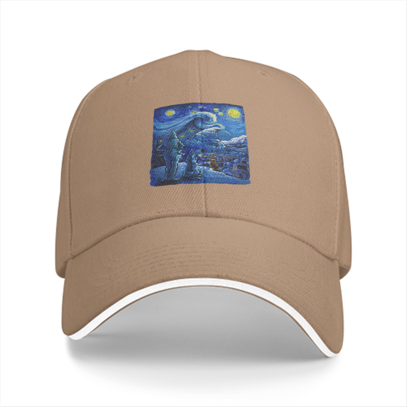 Black Baseball Cap with Starry Night Art Print