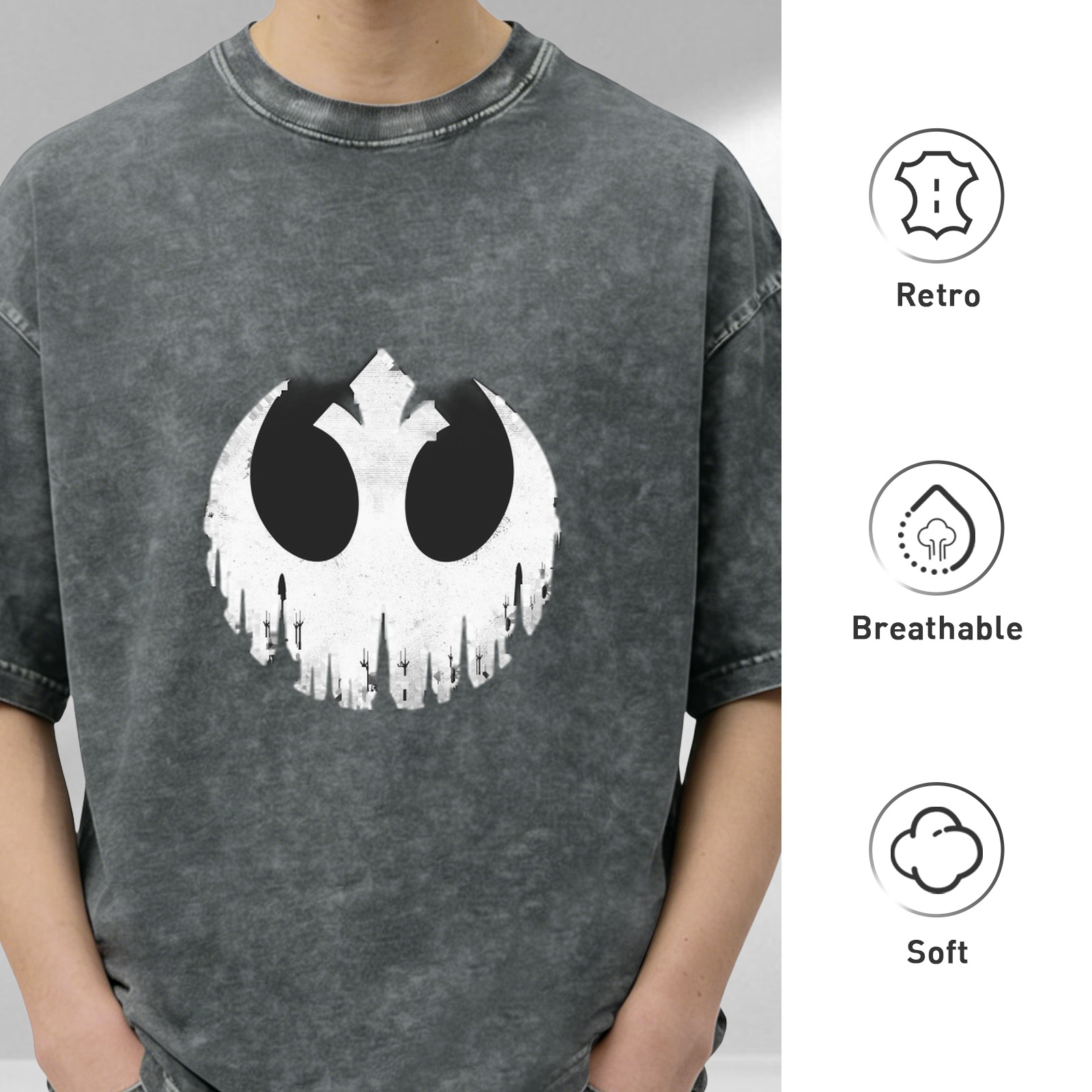 Washed Black T-Shirt with Skull Rebel Alliance Mashup Graphic