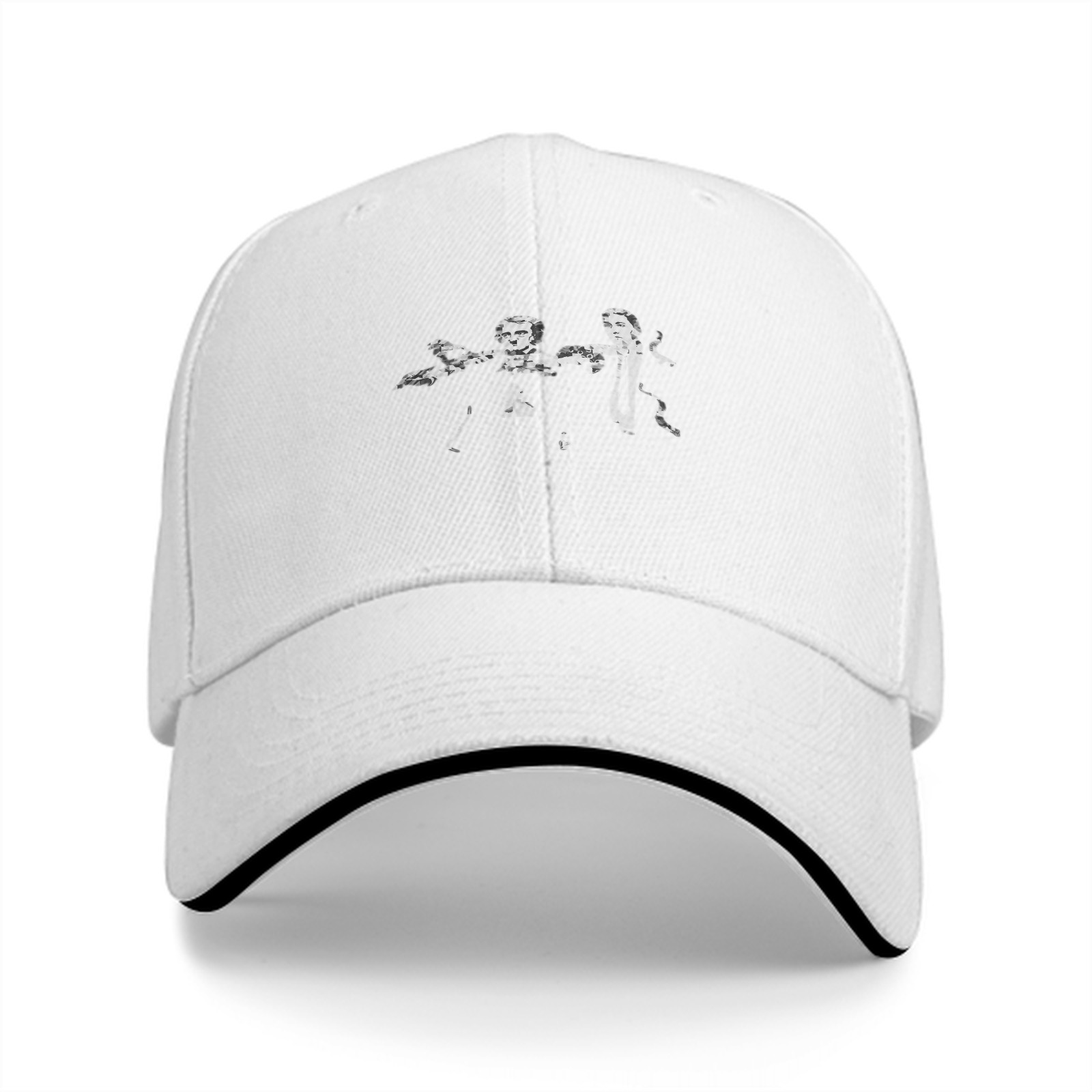 Black Baseball Cap With Two Figures Graphic Print Design