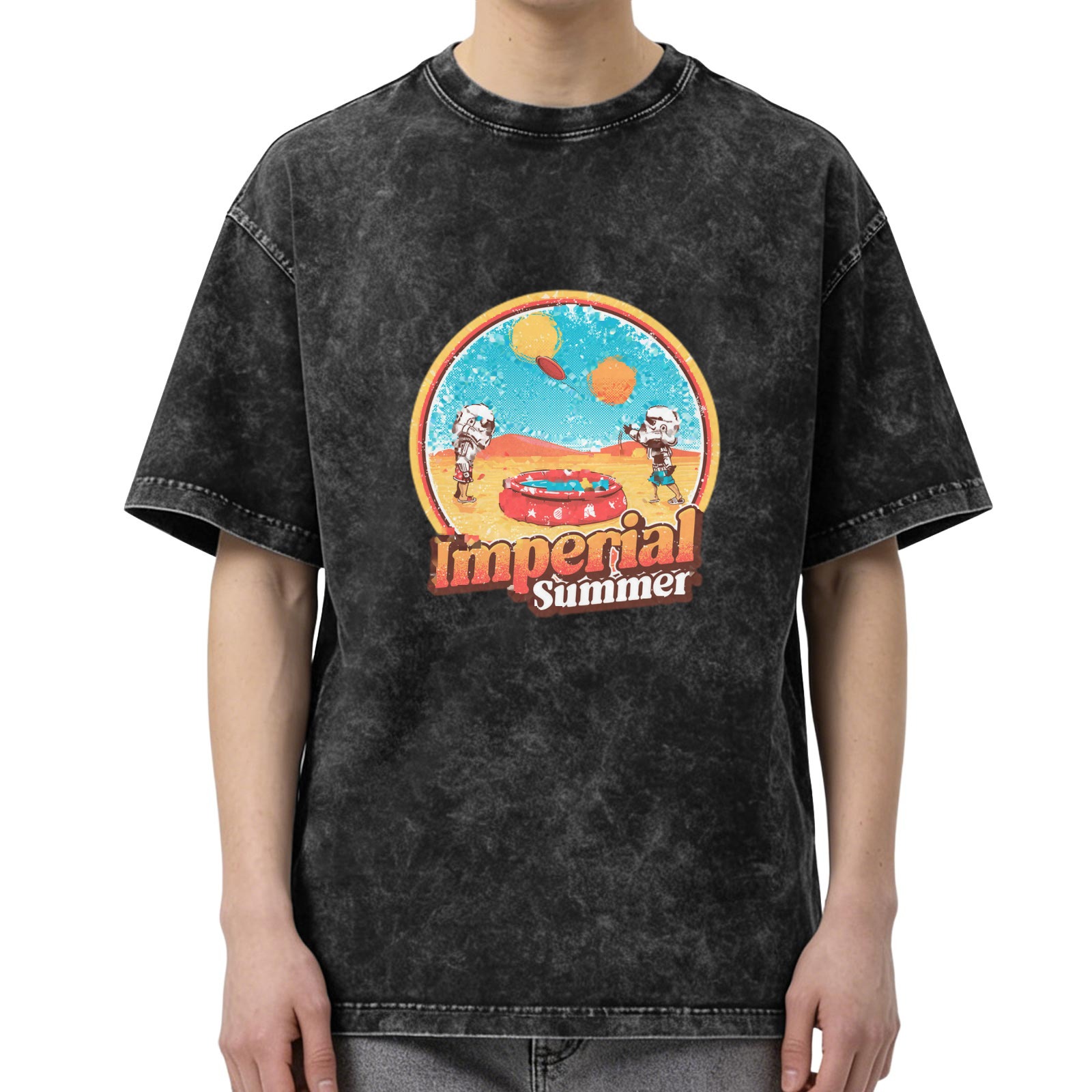 Imperial Summer Graphic Black Wash Oversized T-Shirt