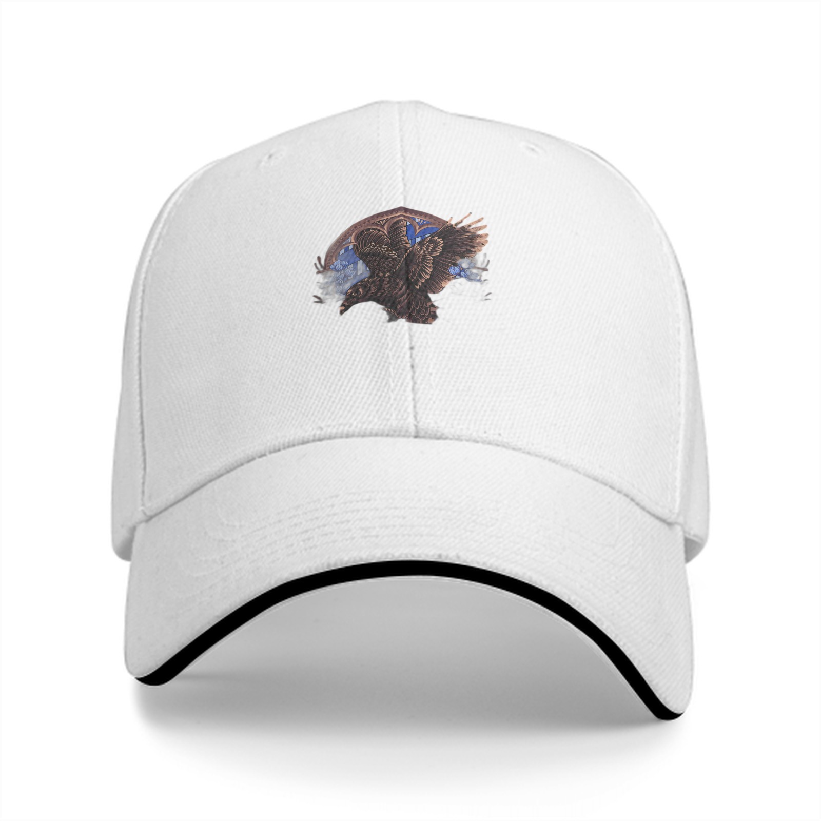 Black Baseball Cap With Detailed Eagle Graphic Print