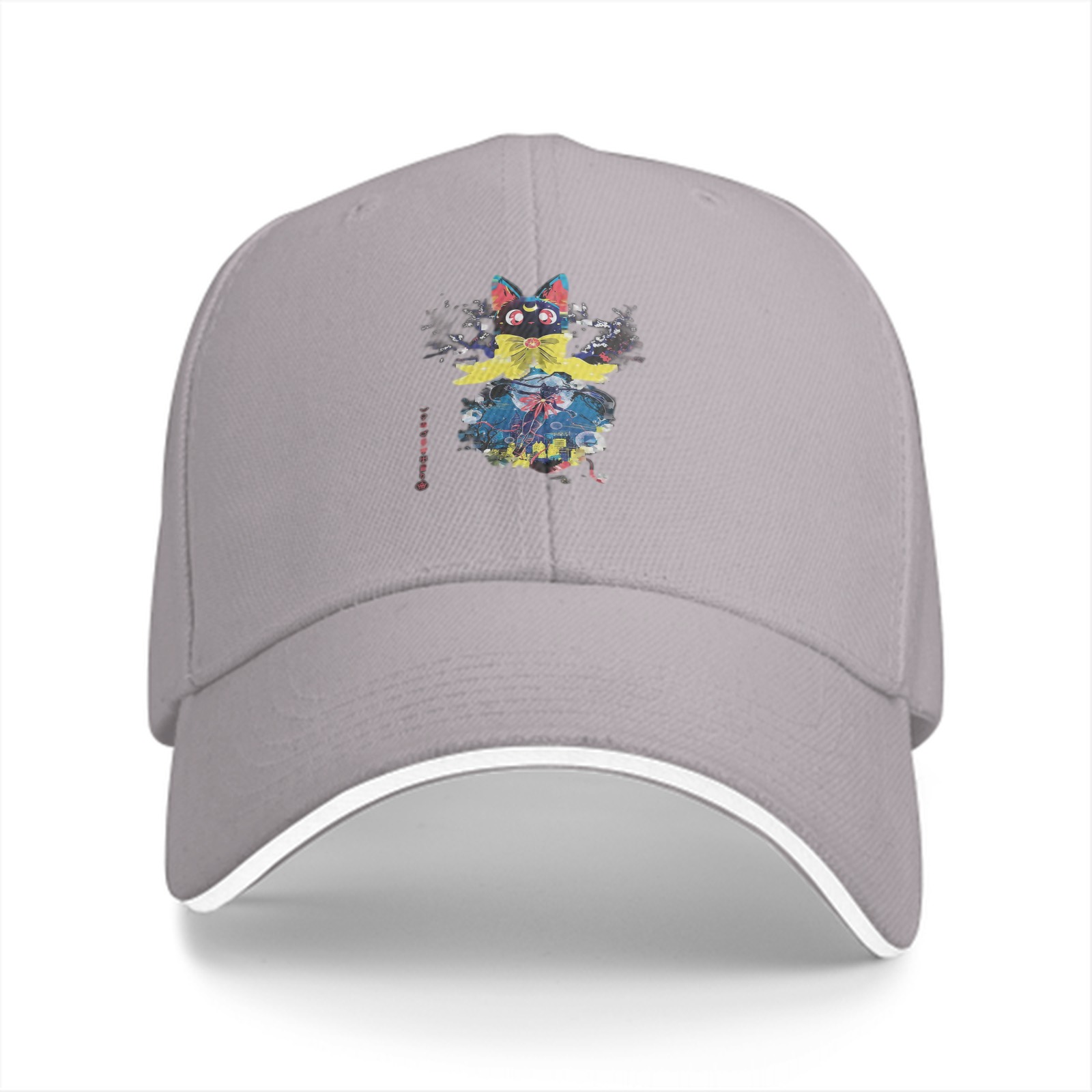 Black Baseball Cap With Anime Black Cat Graphic Print