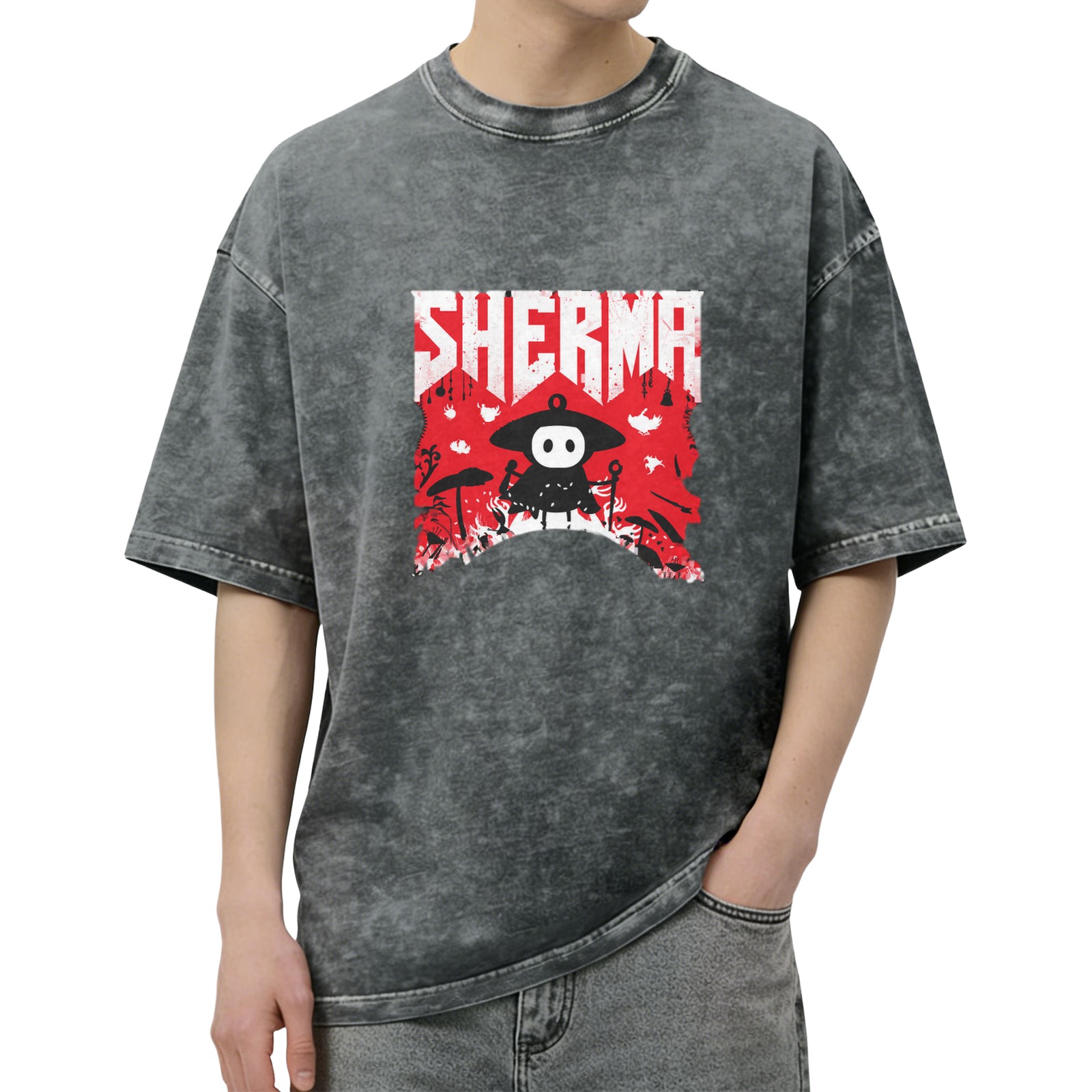 Oversized Acid Wash T-Shirt With Sherma Graphic Print
