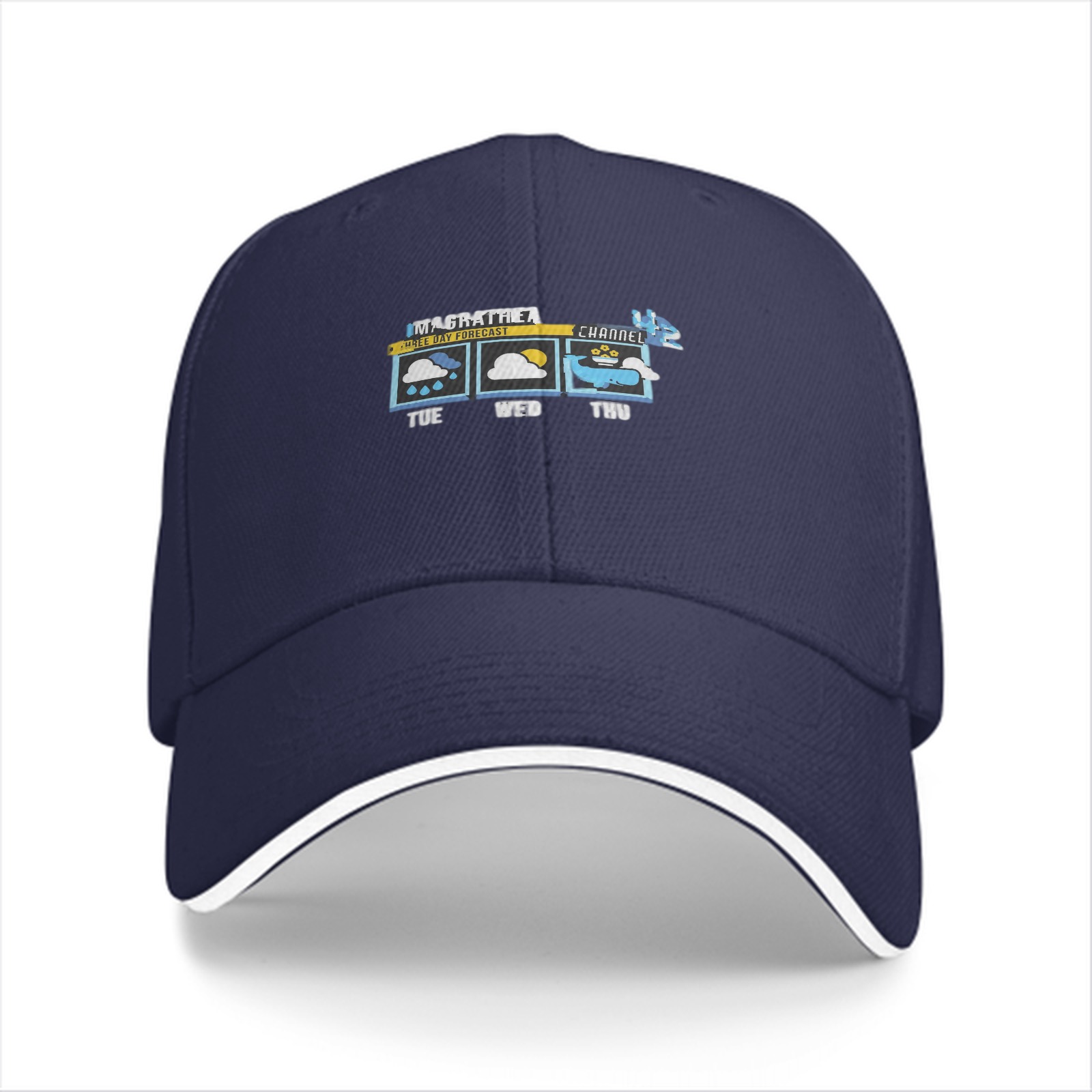 Black baseball cap with weather forecast graphic print