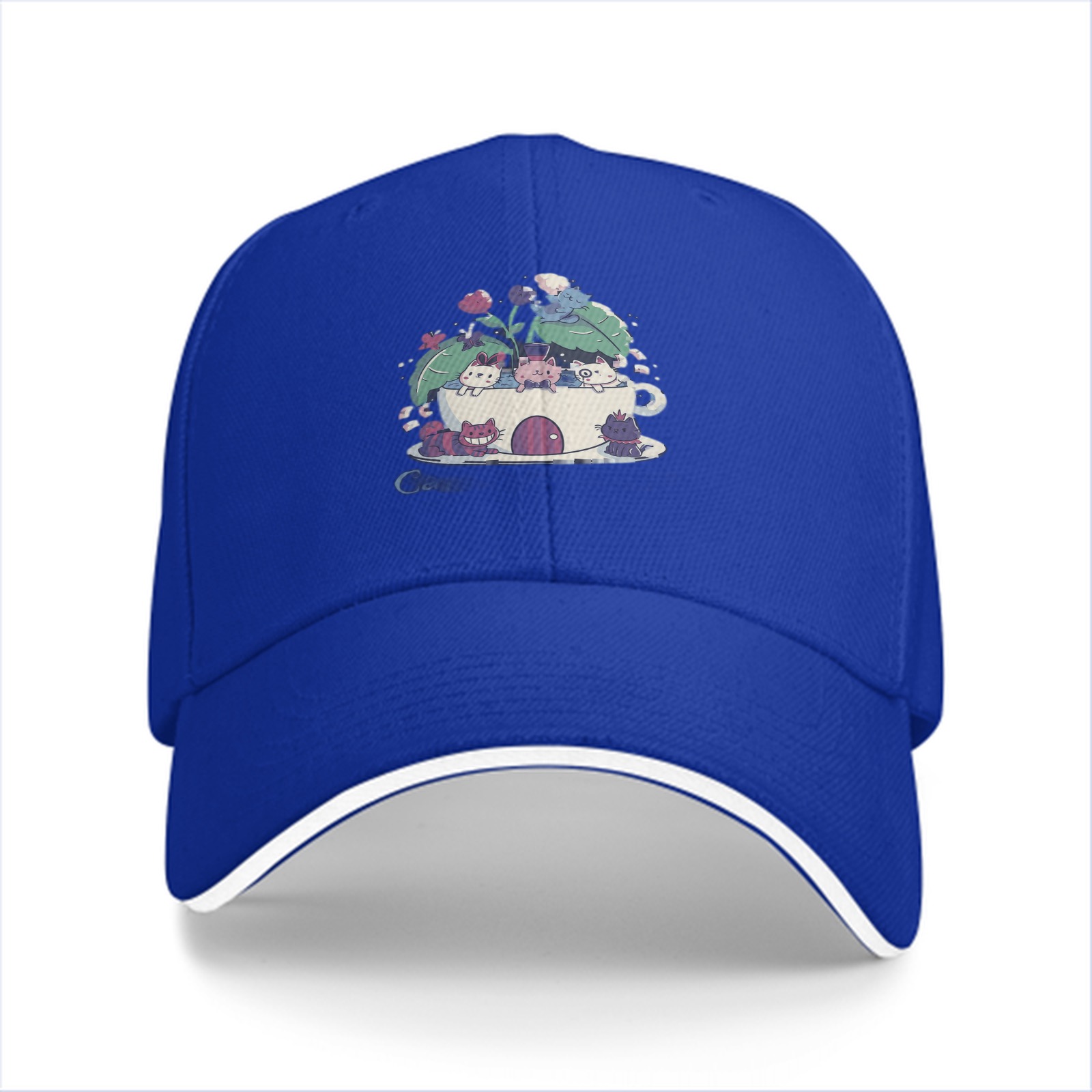 Black Baseball Cap With Cute Teacup Kittens Graphic