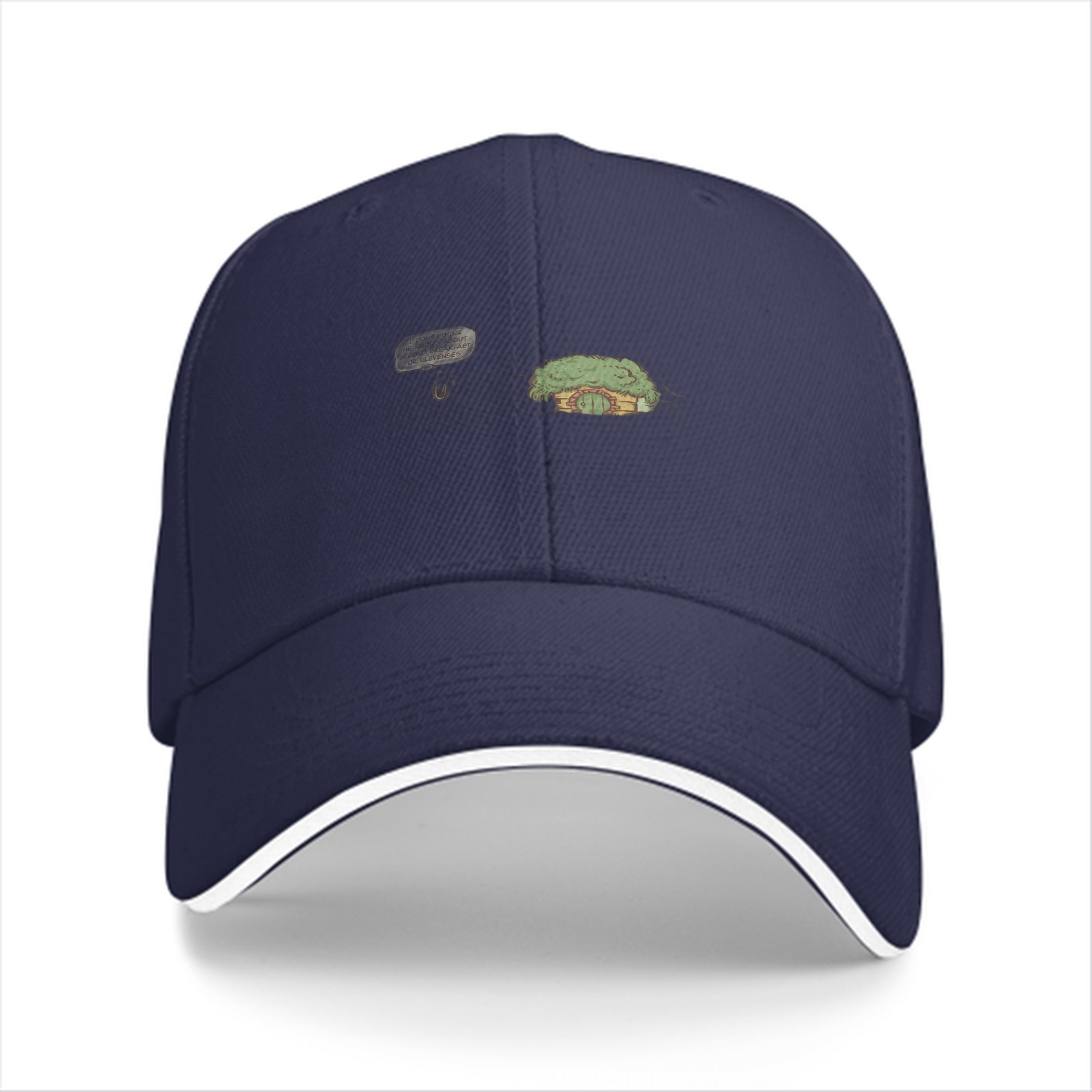 Black Baseball Cap with Small Whimsical House Print