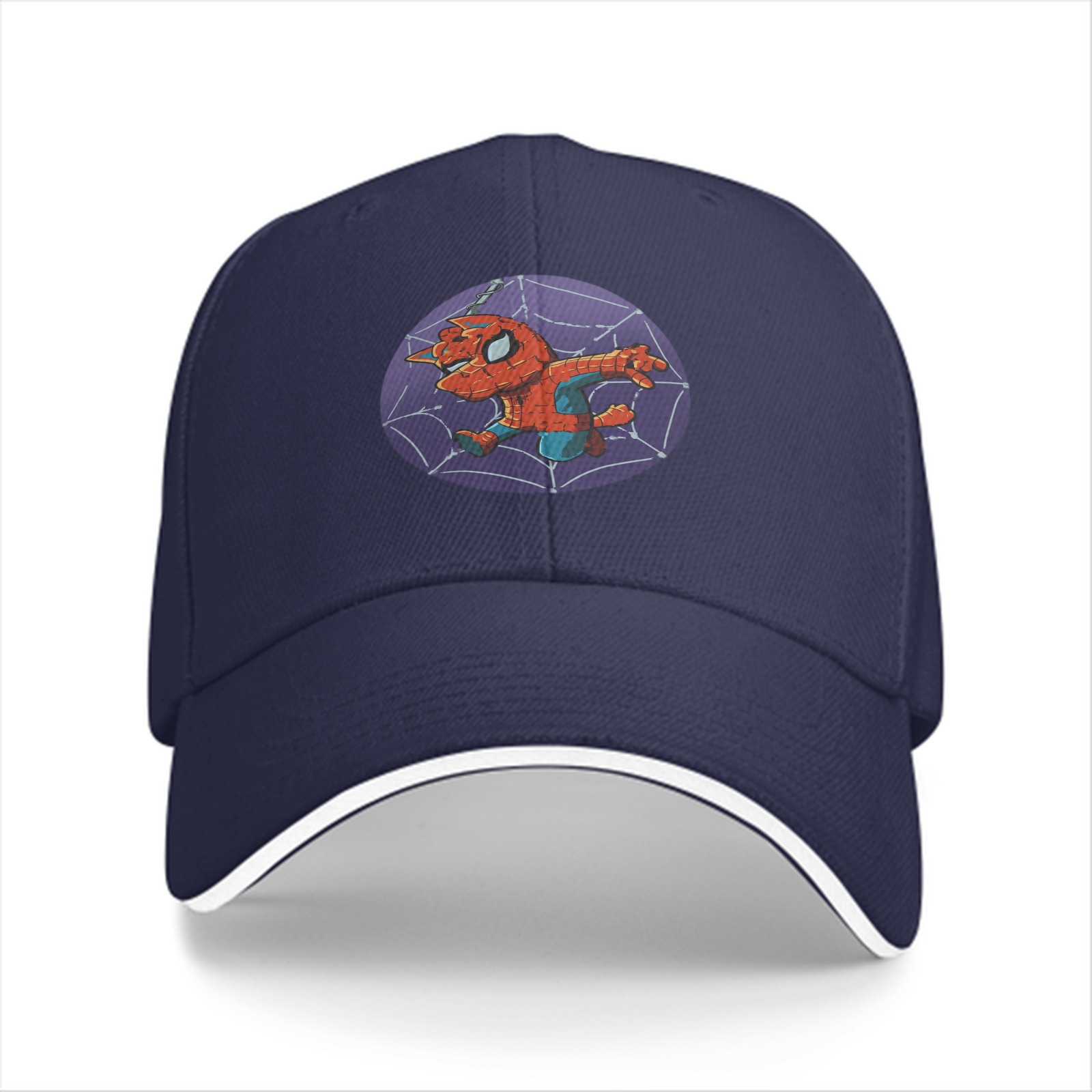 Black Baseball Cap With Chibi Spider-Man Web Print