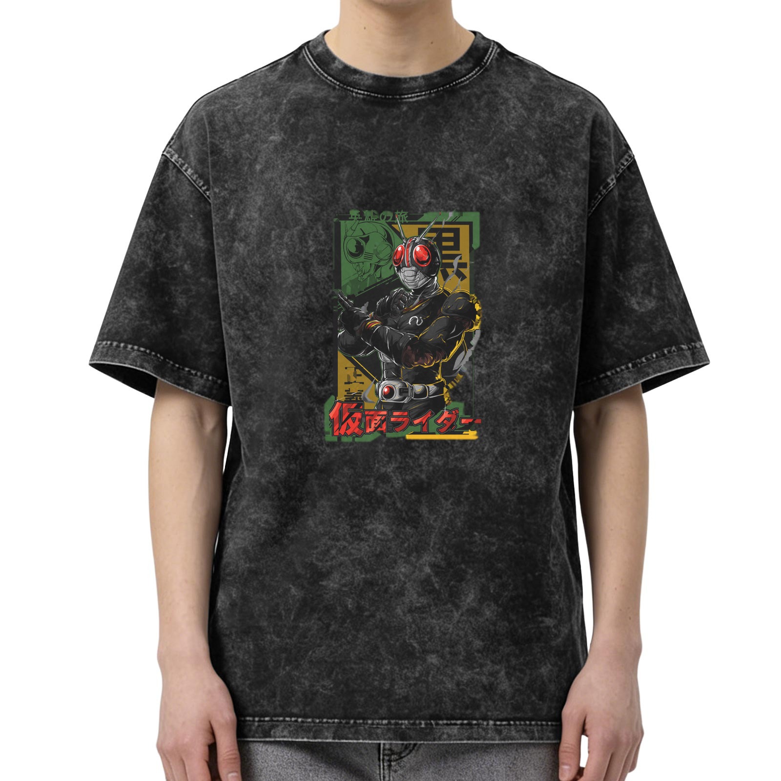 Kamen Rider Graphic Vintage Wash Black Cotton T-Shirt