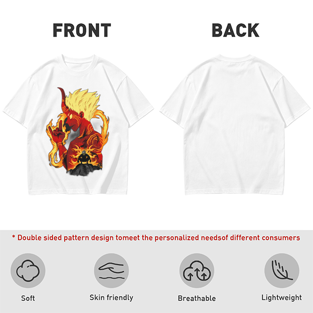 Oni Demon Flame Graphic Olive Green Casual T-Shirt